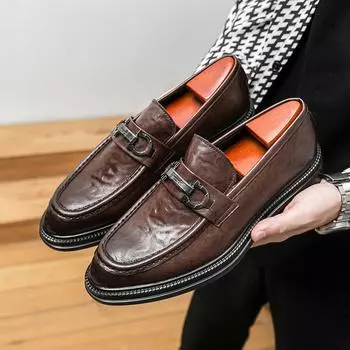 Классические повседневные кожаные мужские лоферы Новое поступление Мужская повседневная обувь Мокасины Дышащие туфли для вождения Комфортные деловые туфли на плоской подошве 38 чёрный