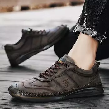 Классические повседневные кожаные туфли, мужские лоферы, уличная мужская обувь ручной работы, кожаные мокасины, мужская обувь на плоской подошве 38 коричневый