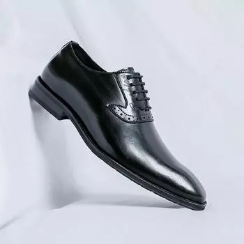 Классические повседневные кожаные туфли-оксфорды для мужчин, удобные мужские туфли-броги, ручная работа, официальная деловая обувь, универсальные элегантные кроссовки 38 чёрный