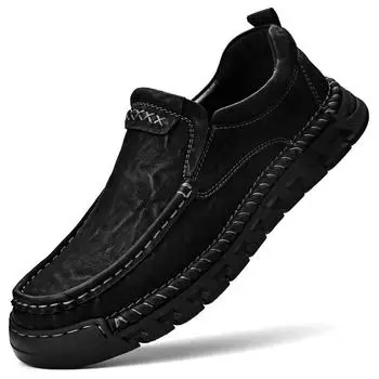 Классические повседневные кожаные туфли ручной работы, мужские лоферы, удобные мокасины, мужская обувь на плоской подошве, мужская обувь из натуральной кожи 38 чёрный