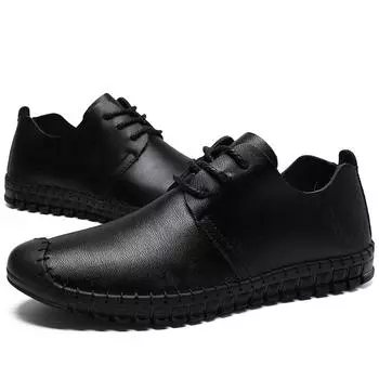 Классические повседневные кожаные туфли ручной работы, мужские лоферы, удобные мокасины, мужская обувь на плоской подошве, мужская обувь из натуральной кожи 39 чёрный