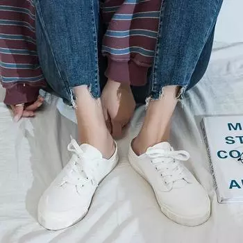 Классические повседневные полутапочки парусиновые туфли летние женские стильные студенческие туфли Muller без каблука ленивые туфли женские туфли 35 белый