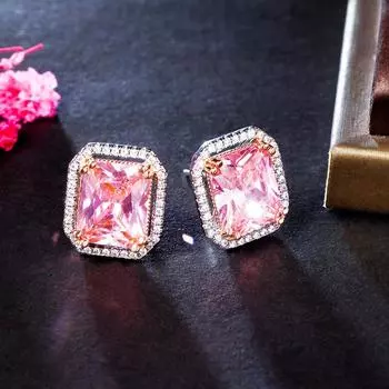 Классические повседневные ювелирные изделия CMM, маленькие серьги-гвоздики с квадратным розовым цирконием для женщин розовый