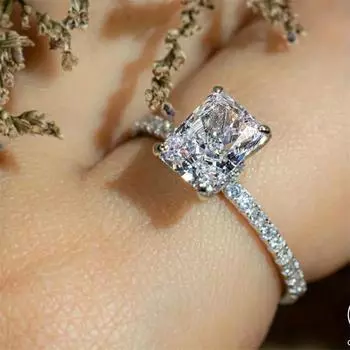 Классические прямоугольные кольца с камнем для женщин, серебристый цвет, геометрический квадратный белый циркон, обручальные кольца, обручальное кольцо, свадебные украшения 4