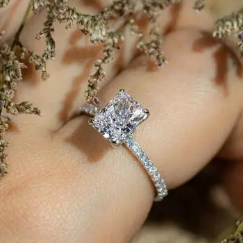 Классические прямоугольные кольца с камнем для женщин, простые серебряные цветные прямоугольные обручальные кольца с белым цирконом, обручальное кольцо, свадебные украшения 5 серебряный/белый