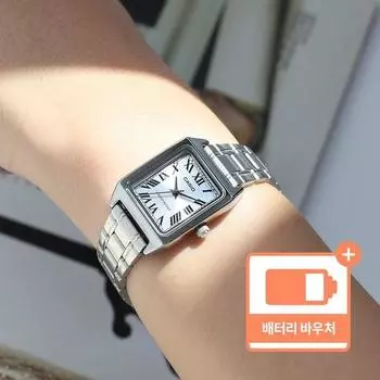 Классические прямоугольные квадратные женские часы Casio из стали из минерального стекла + пакет билетов на замену батарейки