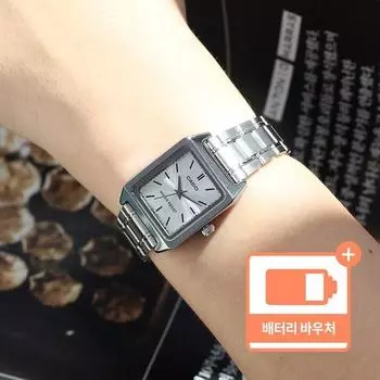 Классические прямоугольные квадратные женские часы Casio из стали из минерального стекла + пакет билетов на замену батарейки