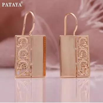 Классические прямоугольные серьги PATAYA цвета розового золота с полой обработкой