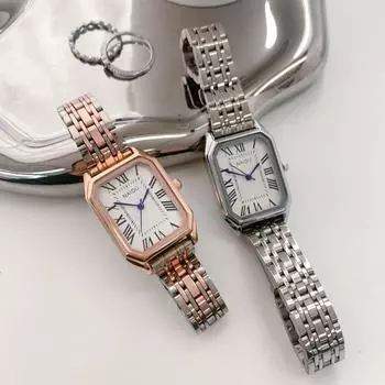 Классические прямоугольные серебряные металлические наручные часы Blue City [No Bae], 2 цвета