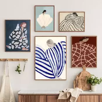 Классические ретро абстрактные линии юбка девушка скандинавские постеры и принты настенное искусство холст картины настенные картины для декора гостиной 21x30cm No Framed