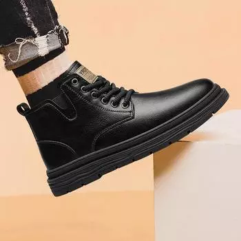 Классические ретро-ботинки для мужчин, обувь для активного отдыха из натуральной кожи, модные мужские ботильоны, зимние теплые плюшевые ботинки-пустынники Botas Hombre 38 чёрный