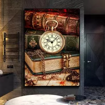 Классические ретро-часы, постеры и принты, картины на холсте, настенные картины для гостиной, украшения дома, Cuadros 21x30cm No Framed
