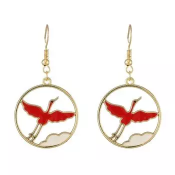 Классические ретро-серьги в виде полого круга в виде журавля, новые, модные и простые круглые серьги красный