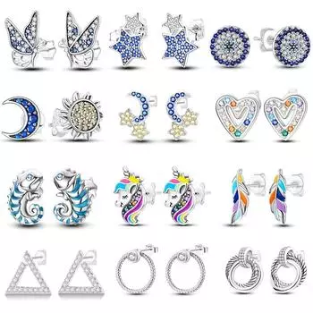 Классические роскошные серьги-гвоздики с единорогом, эмалированные серебряные серьги-гвоздики для женщин, модные ювелирные изделия, подарок для девочки