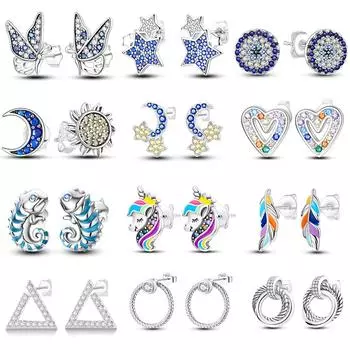 Классические роскошные серьги-гвоздики с единорогом, эмалированные серебряные серьги-гвоздики для женщин, модные ювелирные изделия, подарок для девочки