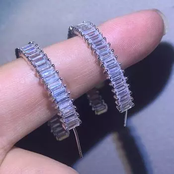 Классические роскошные ювелирные изделия, полукруглые серьги из стерлингового серебра 925 пробы, белые, прозрачные женские серьги-гвоздики с фианитом огранки принцессы белый