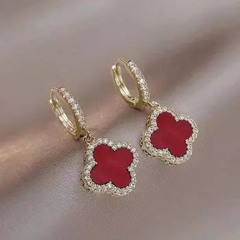 Классические роскошные женские серьги с четырьмя листами клевера и нежными стразами Netroots, серьги высокого уровня красный