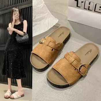 Классические сандалии из пробки для женщин nFashion Мягкие толстые пробковые тапочки на летней пляжной подошве Домашние сандалии с открытым носком на плоской подошве 36