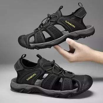 Классические сандалии, мужские дышащие летние туфли, мужские уличные мужские сандалии, нескользящие пляжные сандалии, полые туфли, предотвращающие столкновения 39