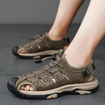 Классические сандалии ручной работы из натуральной кожи для мужчин, летняя дышащая пляжная обувь для отдыха на открытом воздухе, легкая повседневная мужская обувь 39 чёрный