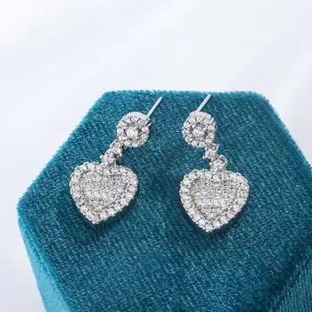 Классические серьги для женщин, модные серьги-подвески с бриллиантовым сердечком из циркония, высококачественные украшения для вечеринок, подарок на годовщину белый