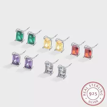 Классические серьги-гвоздики багет с рубином, изумрудом, аметистом и топазом для женщин, красочные оригинальные юбилейные украшения из стерлингового серебра зелёный