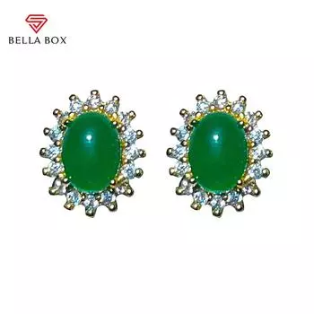 Классические серьги-гвоздики BELLA BOX с овальной формой 5А, циркон, драгоценные камни, свадебные и помолвочные женские ювелирные украшения, подарок зелёный