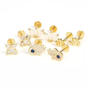 Классические серьги-гвоздики из нержавеющей стали золотого цвета для женщин, маленькие серьги-гвоздики со змеей в стиле панк, ювелирные изделия для пирсинга хряща, новинка