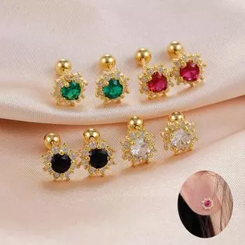 Классические серьги-гвоздики из нержавеющей стали с минимальным кристаллом в форме цветка для женщин, простые модные серьги-гвоздики золотого цвета для пирсинга, ювелирные изделия для вечеринок