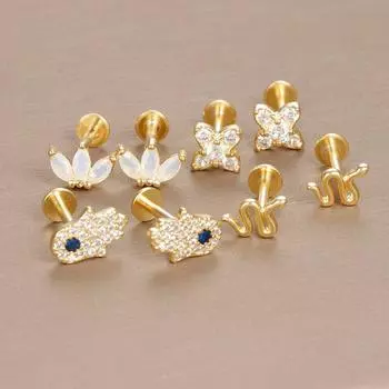 Классические серьги-гвоздики из нержавеющей стали золотого цвета для женщин, маленькие серьги-гвоздики со змеей в стиле панк, ювелирные изделия для пирсинга хряща, новинка