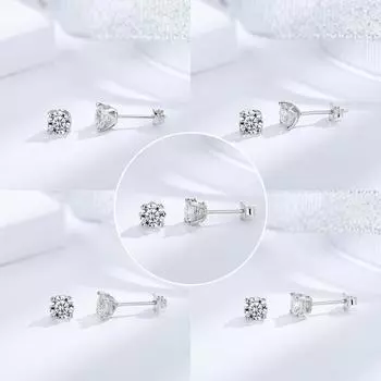 Классические серьги-гвоздики из серебра 925 пробы с четырьмя когтями, серьги из золота 18 карат с одним бриллиантом, серьги с имитацией бриллиантов Love Snowflake в 50 точек 925 Silver