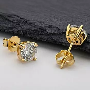 Классические серьги-гвоздики из стерлингового серебра 925 пробы с бриллиантами для женщин 0,5-2,0 карата D цвета Моссанит с бриллиантами, драгоценные камни, свадебные украшения 4.0mm moissanite