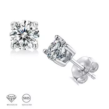 Классические серьги-гвоздики из стерлингового серебра 925 пробы с муассанитом и инкрустацией с четырьмя когтями для мужчин и женщин, пары, подруга, стиль хип-хоп, рок 0.5ct