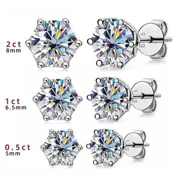 Классические серьги-гвоздики с муассанитом 0,5-2 карата для подарков на пару, серьги из стерлингового серебра S925 в форме цветка, юбилейные серьги 0.5ctx2