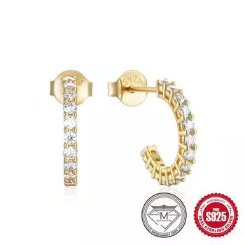 Классические серьги из стерлингового серебра 925 пробы с муассанитом и бриллиантами, серьги-гвоздики, женские свадебные серьги 925 Silver золотой