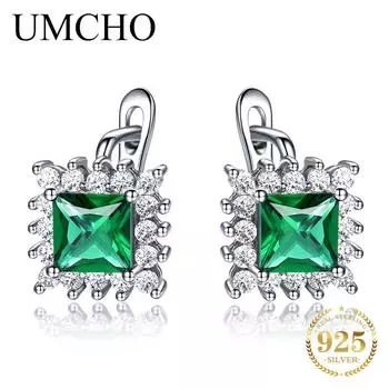 Классические серьги-клипсы UMCHO Created Sapphire Emerald Stone Birthstone сапфировый