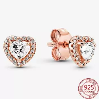 Классические серьги-кольца из стерлингового серебра 925 пробы с сердечком Halo, круглая корона и розовое золото, серьги-гвоздики с божьей коровкой, романтический женский подарок на день рождения