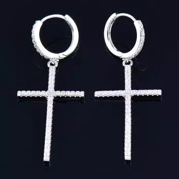 Классические серьги-крестики с микро-инкрустацией фианитами, розовое золото, серебряный цвет, серьги-кольца для женщин, модные украшения, новые 901 KO1