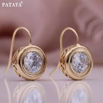 Классические серьги PATAYA с белым искусственным цирконом цвета розового золота и рыболовными крючками