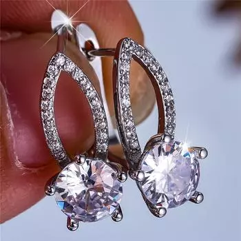 Классические серьги-подвески с круглым цирконием в форме пяти когтей для женщин, простые модные серебряные ювелирные изделия в подарок серебряный/белый