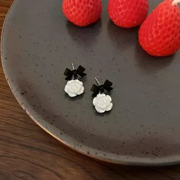 Классические серьги-подвески в виде белых роз, элегантные женские серьги-подвески в виде камелии с бантом, милые маленькие модные украшения для вечеринок чёрный
