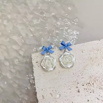 Классические серьги-подвески в виде белых роз, элегантные женские серьги-подвески в виде камелии с бантом, милые маленькие модные украшения для вечеринок чёрный