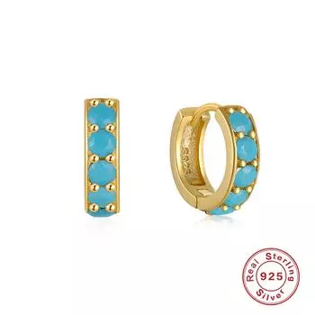 Классические серьги-пусеты из стерлингового серебра 925 пробы с цирконием цвета морской волны, простые базовые серьги-кольца 925 Silver