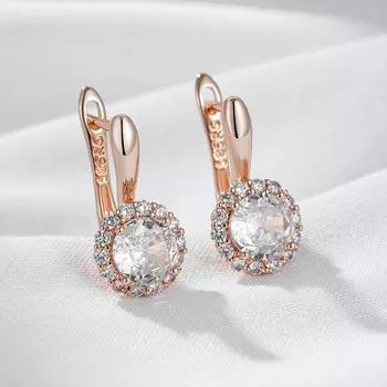 Классические серьги с микро-инкрустацией из белого циркония для женщин, золотые винтажные серьги, свадебные вечерние роскошные украшения