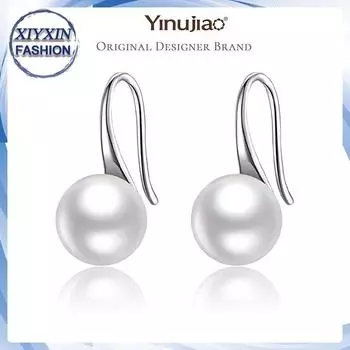 Классические серьги с жемчугом для женщин, серьги-подвески из стерлингового серебра 925 пробы, 10 мм, модные серьги-подвески из свежего жемчуга, ювелирные изделия в подарок для женщин и девочек A pair of earrings