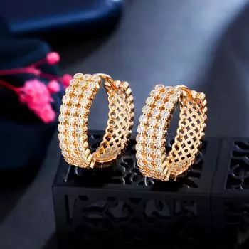 Классические серебряные серьги-кольца CMM с кубическим цирконием золотой