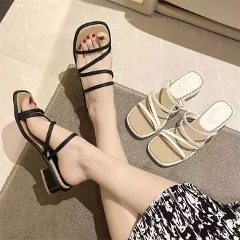 Классические шлепанцы, женские шлепанцы, женская обувь на квадратном среднем каблуке, однотонные сабо с открытым носком, летние шлепанцы, большие размеры 35 бежевый