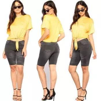 Классические синие байкерские брюки-стрейч с высокой талией и средней длиной из денима S серый