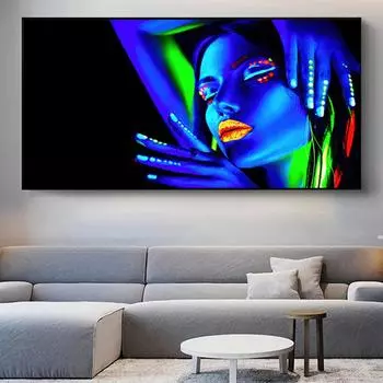 Классические синие постеры с принтом на холсте, живопись неоновыми огнями, многоцветная роспись на стене, художественный фильм Неттини, HD постер, домашний декор 20x40cm no frame белый