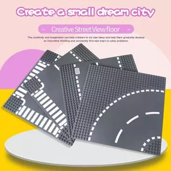 Классические строительные блоки, базовая пластина, вид на город, дорожные фигурки, строительные игрушки, кирпичи в горошек, пластиковые опорные плиты для детей, подарки белый/темно-серого